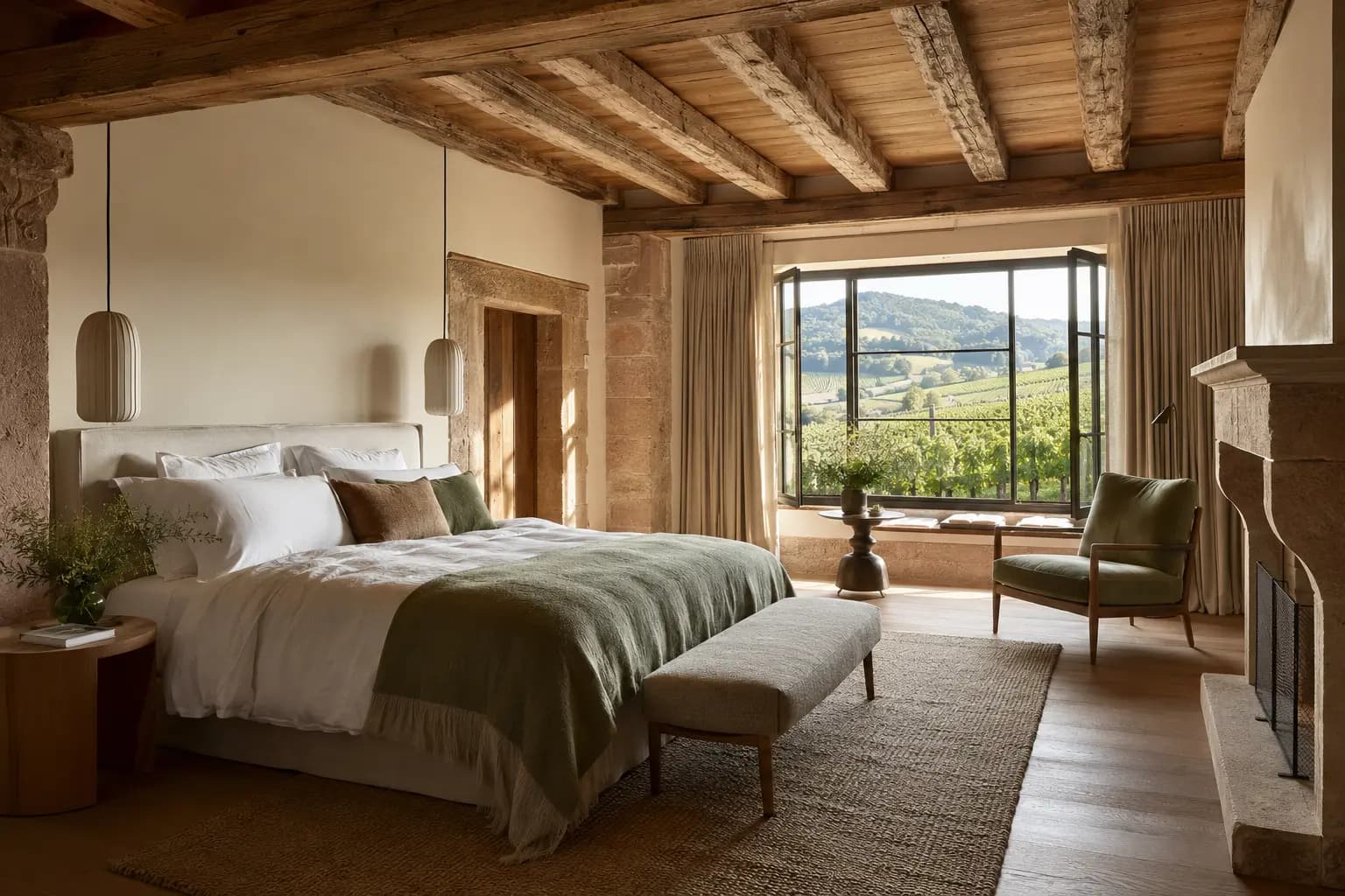 Suite Hohenwald en chêne ancien ouverte sur le vignoble